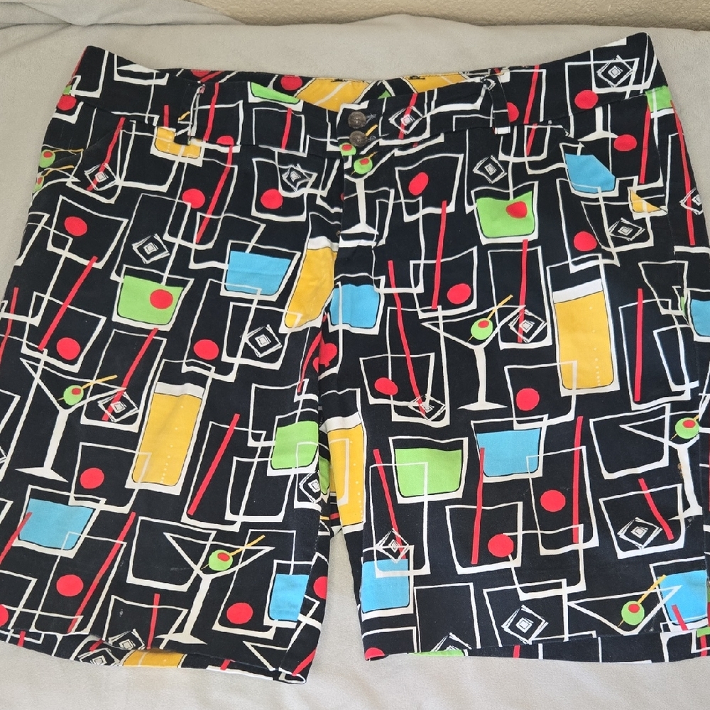 Loudmouth Ladies Black Shorts with Red and Green Accents